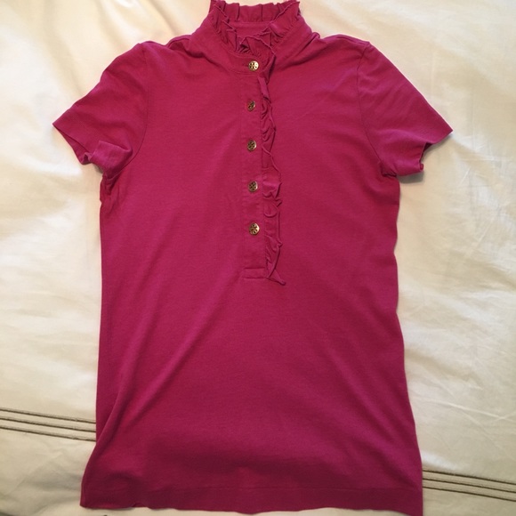 Tory Burch Tops - Tory Burch Lidia fuchsia short sleeve polo tee XS Tory Burch Tops - Tory Burch Lidia fuchsia short sleeve polo tee XS